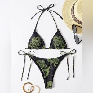 SHEIN Black Dragon Bikini Set, size L